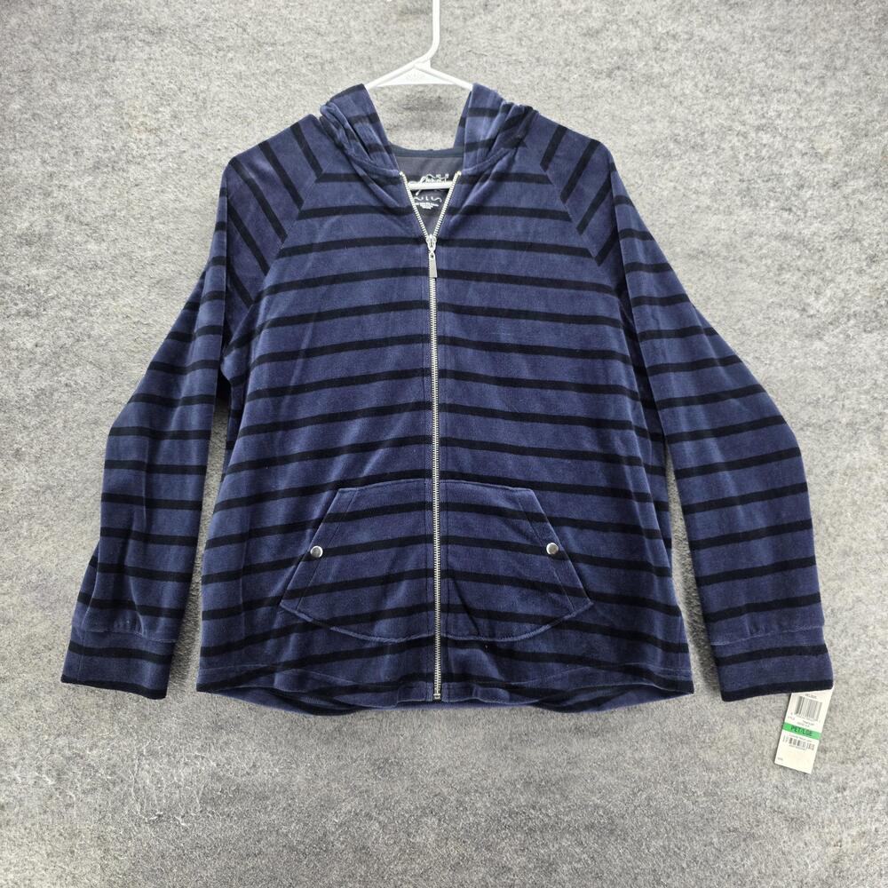Style & Co. Hoodie Womens Petite Large Blue Full Zip Hooded Pockets Terry